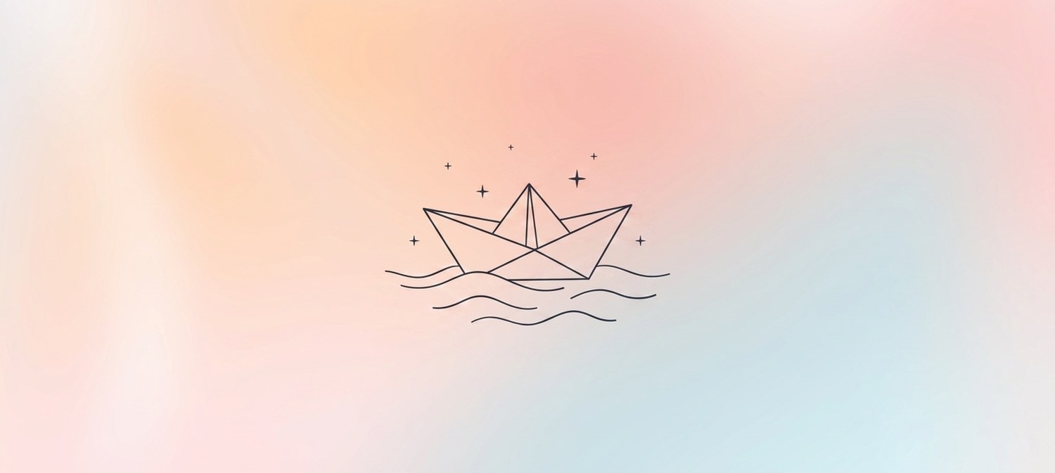 Illustration of paper boat floating on waves