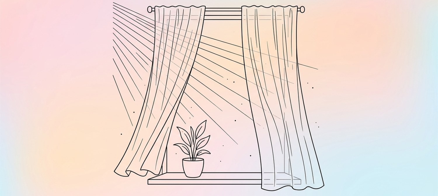 Illustration of light streaming through sheer curtains