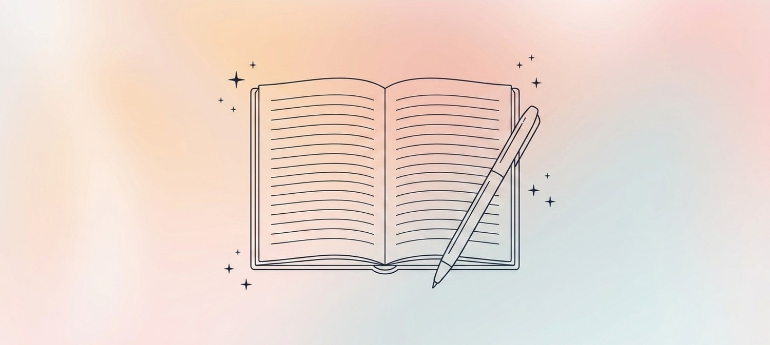 Illustration of open journal with pen