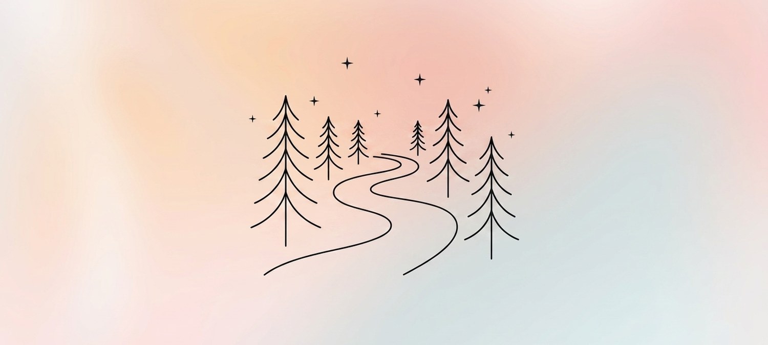 Illustration of a path through a pine forest