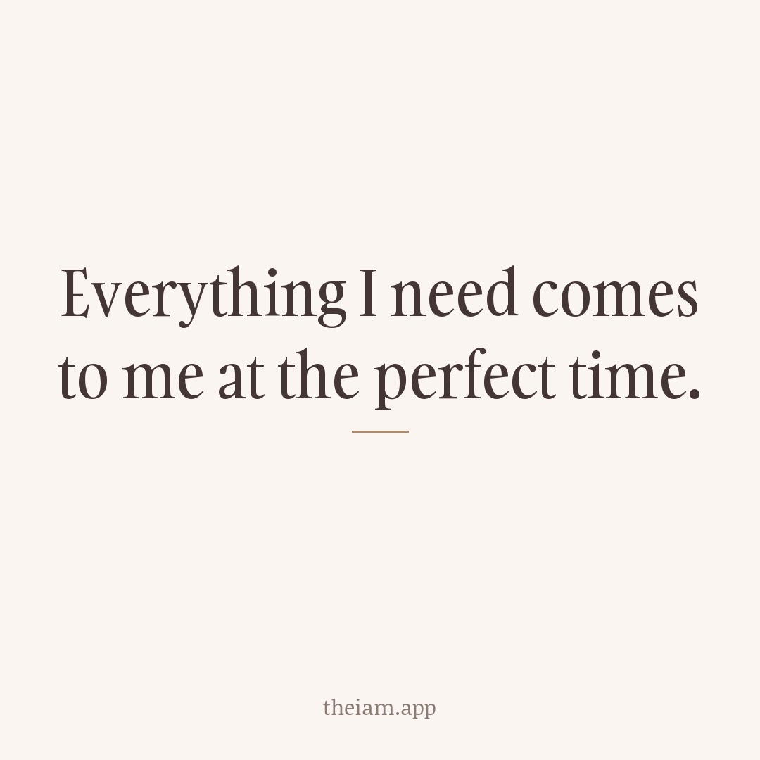 Everything I need comes to me at the perfect time.