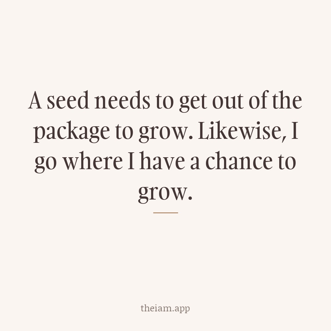 A seed needs to get out of the package to grow. Likewise, I go where I have a chance to grow.