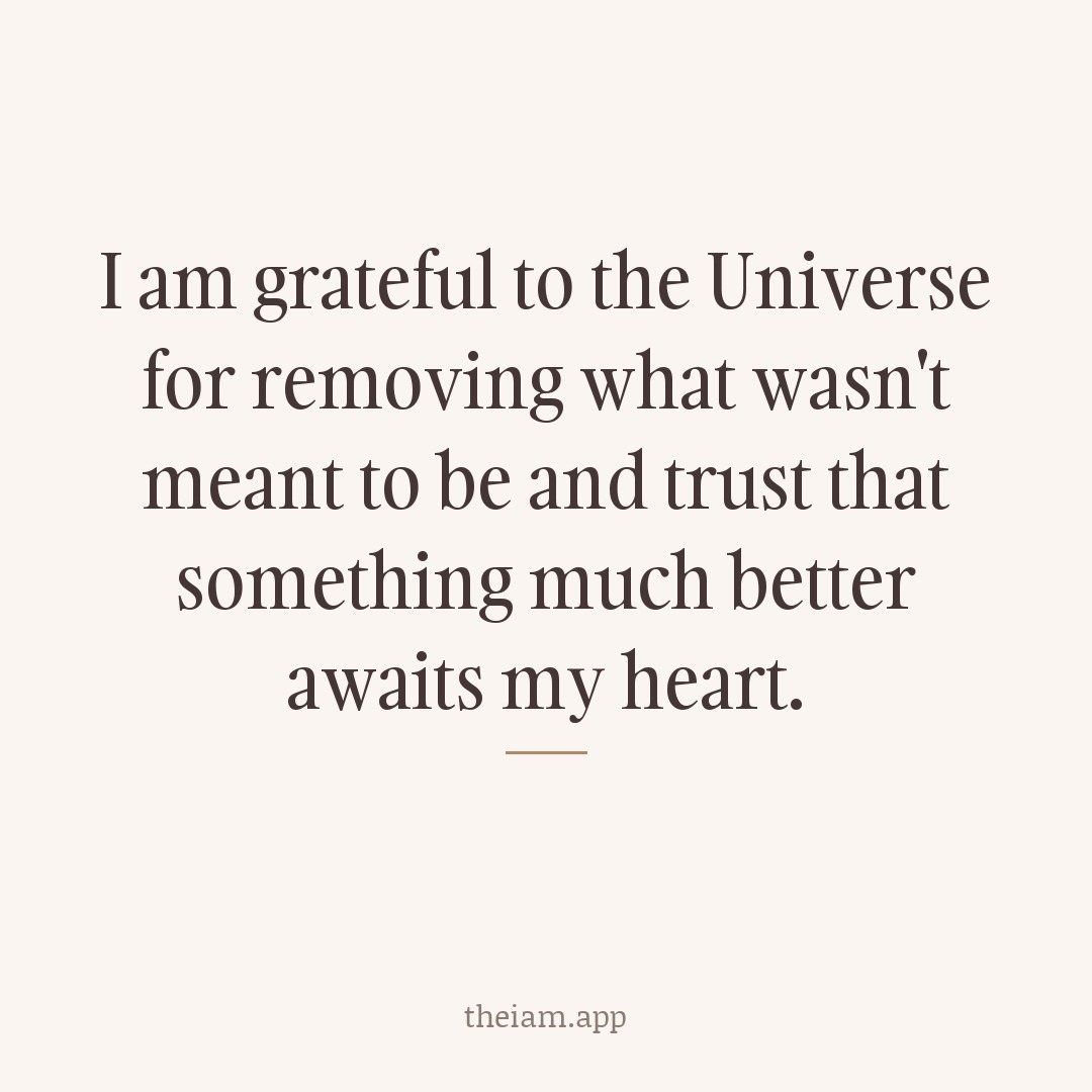 I am grateful to the Universe for removing what wasn't meant to be and trust that something much better awaits my heart.