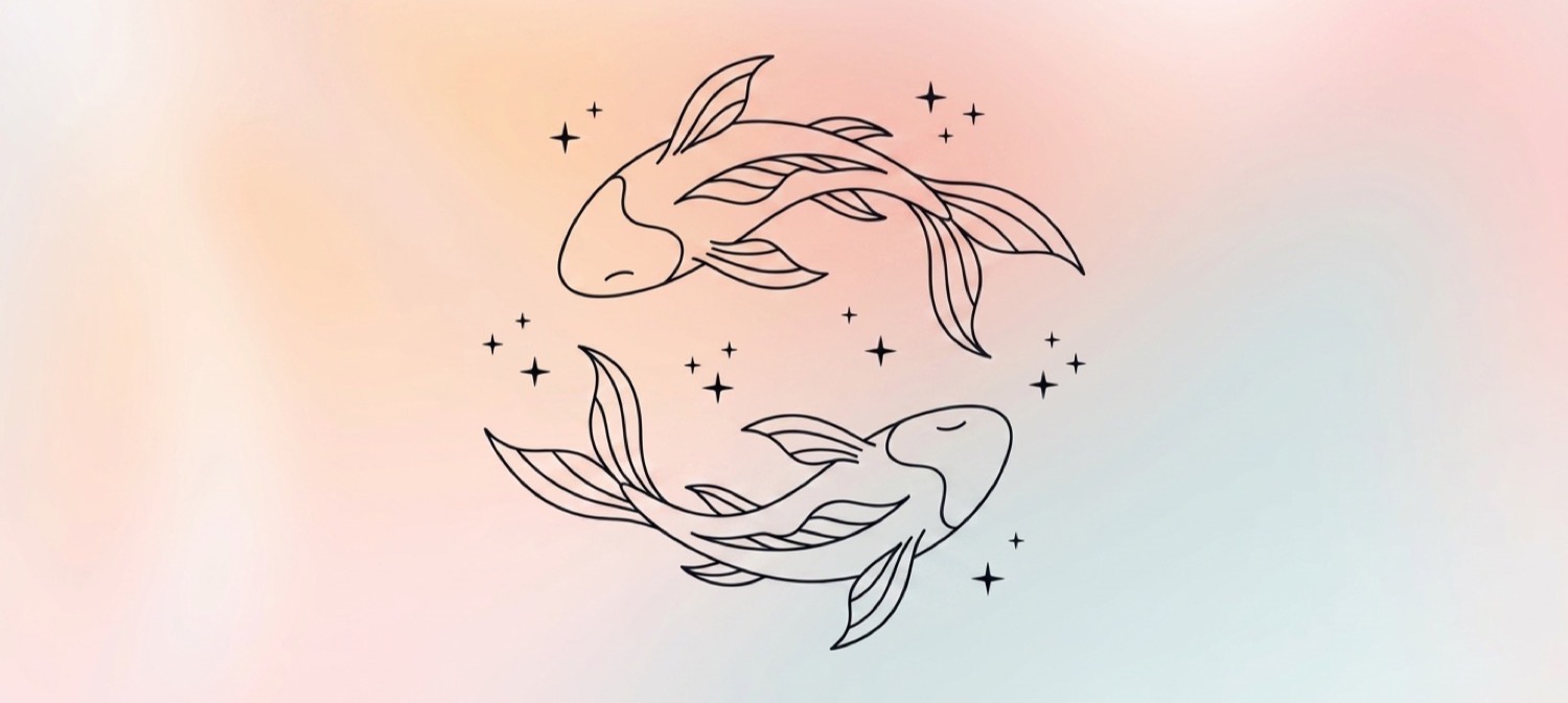 Illustration of pisces fish swimming in opposite