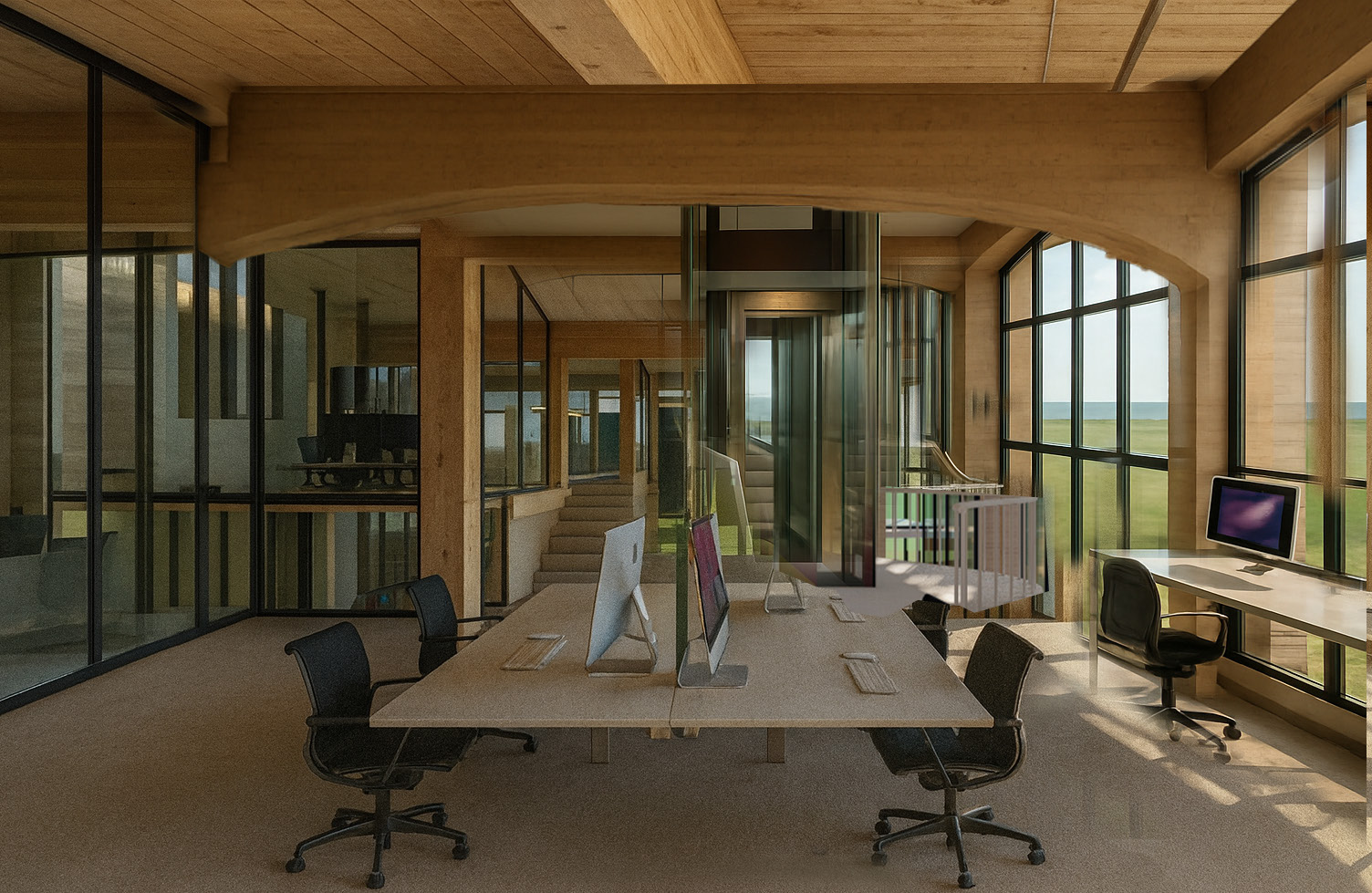 Modern commercial architecture and interior workspace design