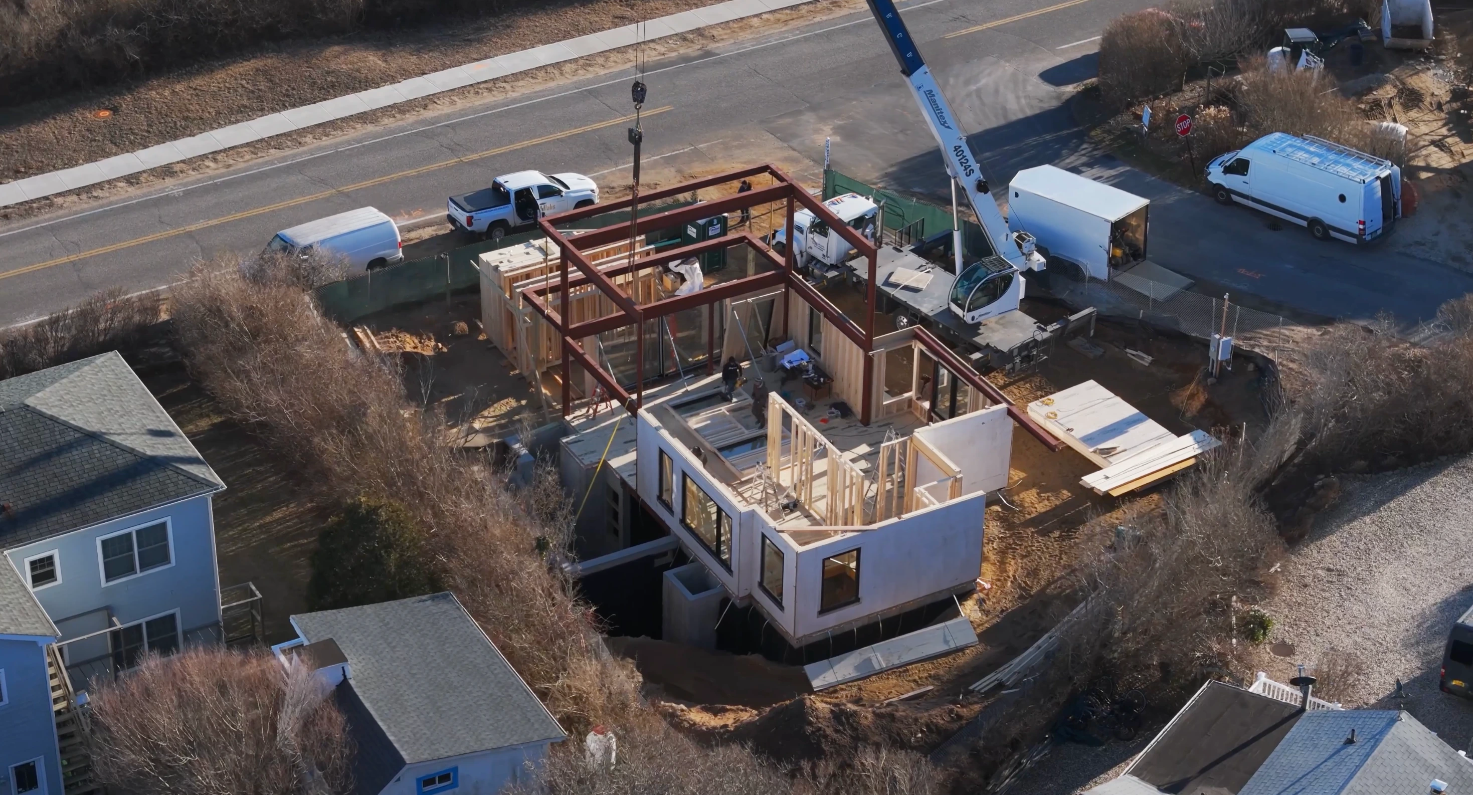 Modern home construction with steel framing and modular structure