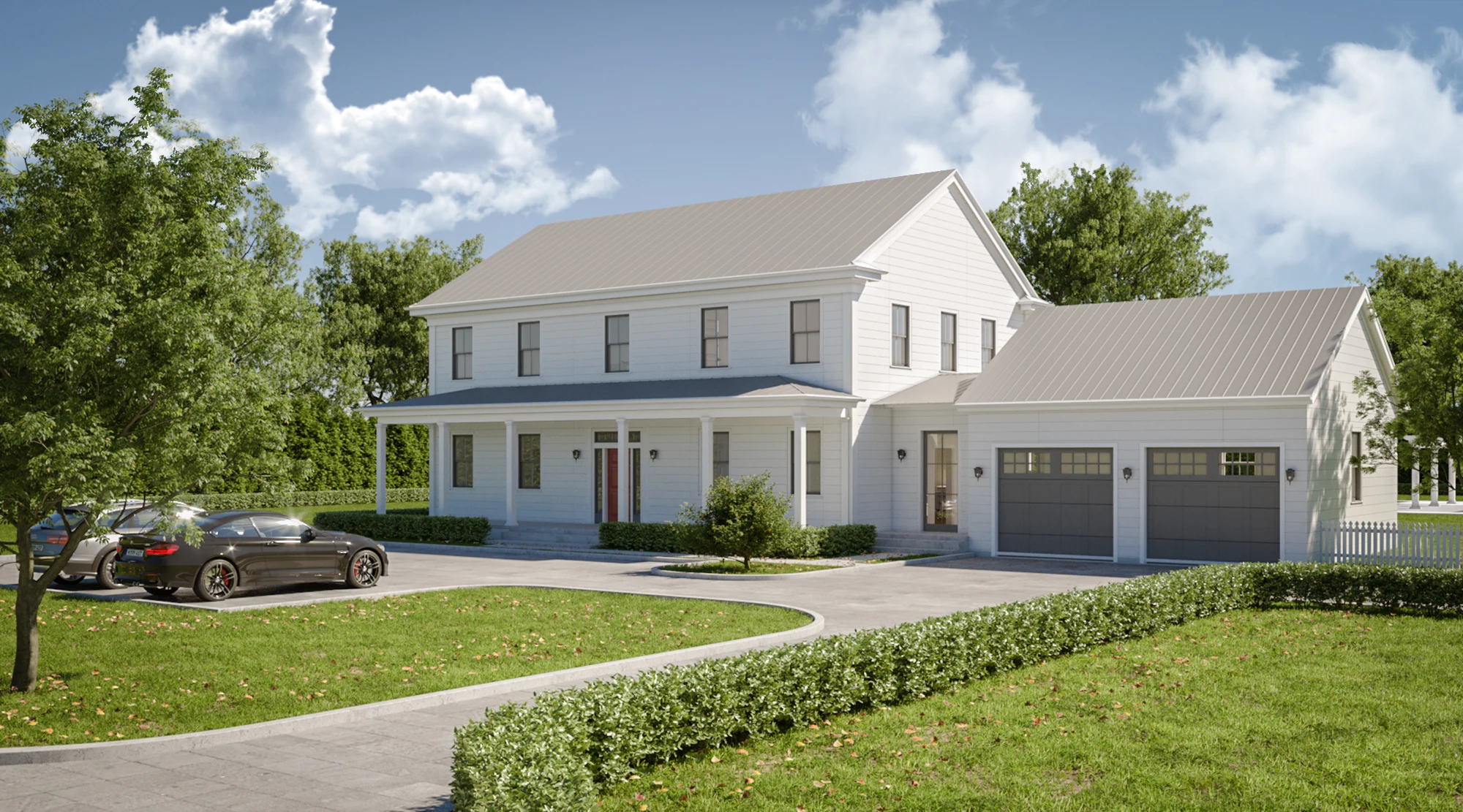 Luxury farmhouse-style home with contemporary exterior architecture 