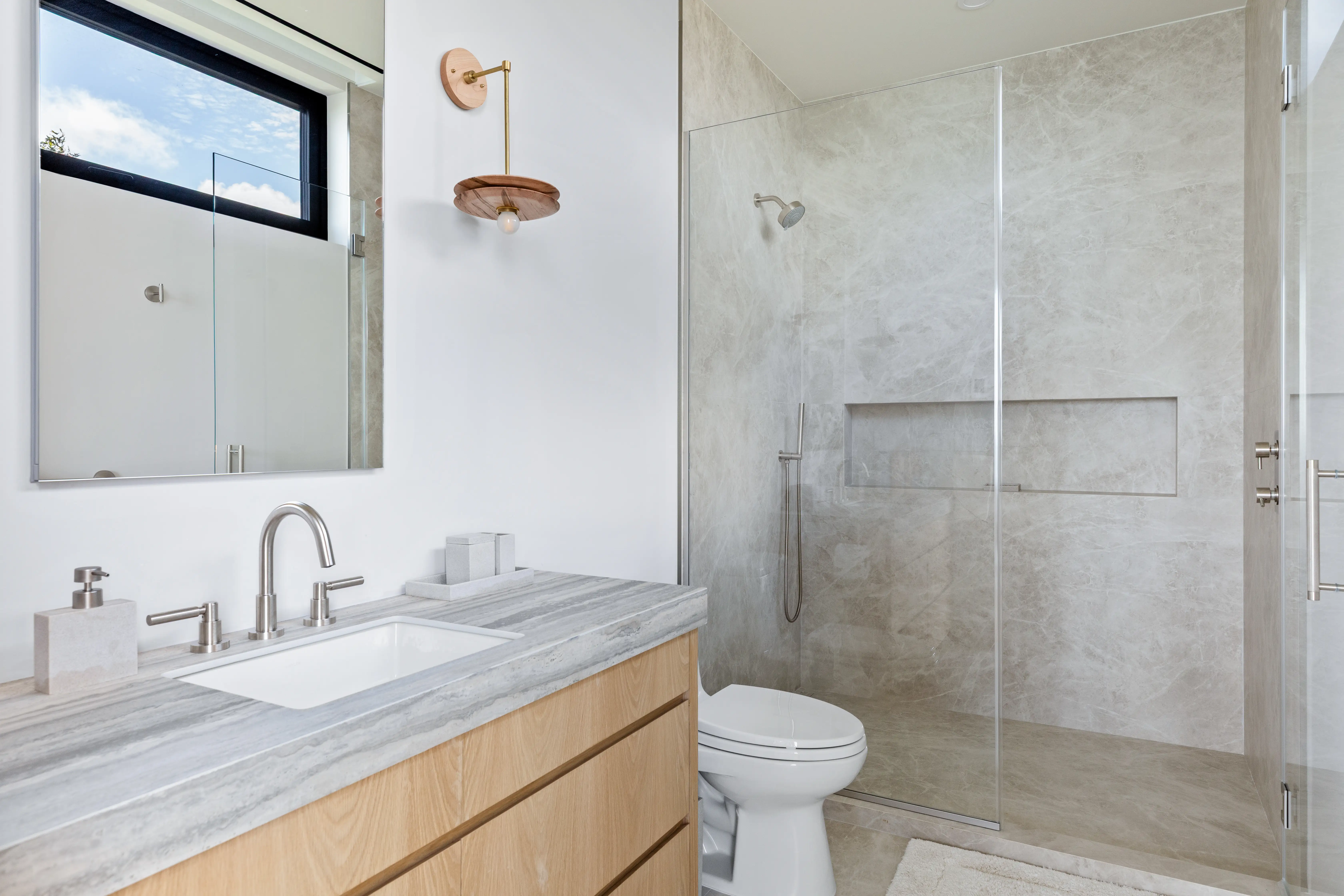 modern bathroom interior with neutral tones and premium materials 