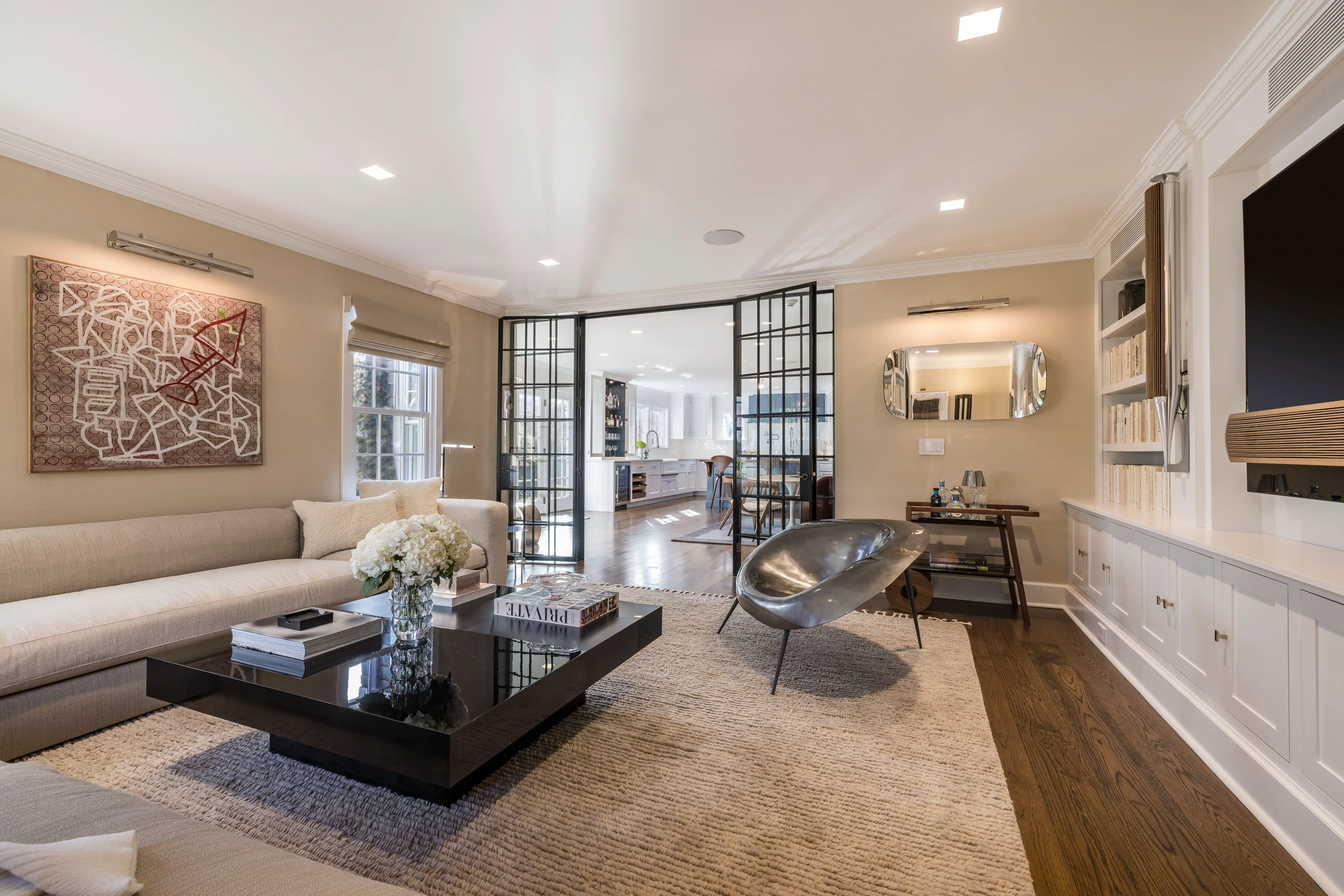  Sophisticated living room interior in a modern custom luxury home 