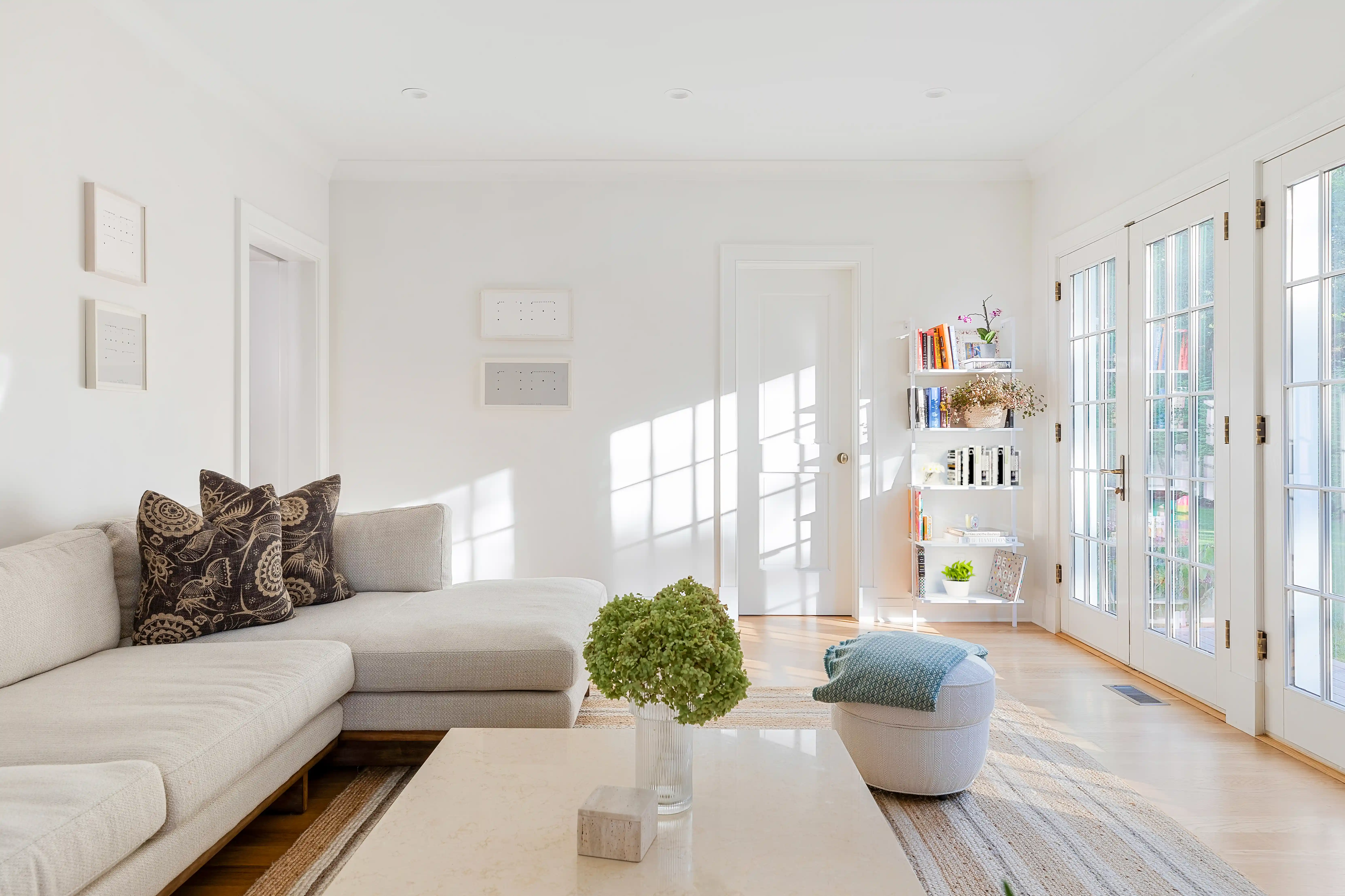 Luxury modern living room with soft neutral interiors