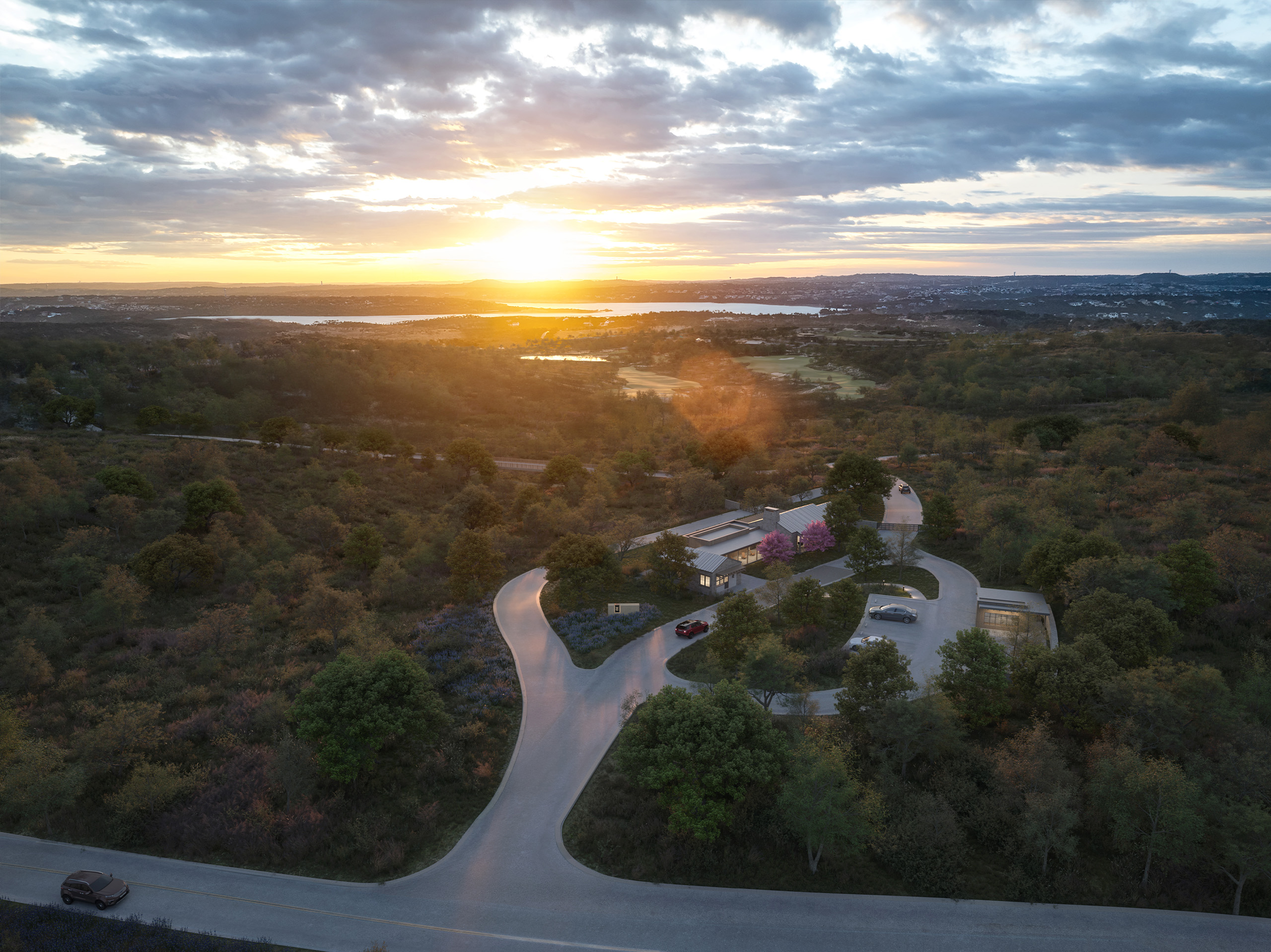 Travis Club Gatehouse surrounded by Hill Country landscape