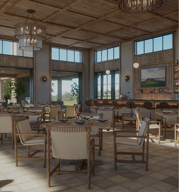 Travis Club dining room and bar overlooking the golf course
