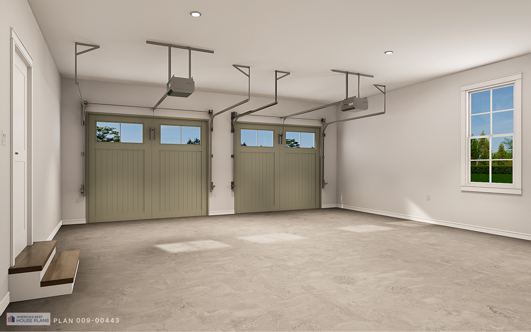 Spacious car garage with automatic garage doors