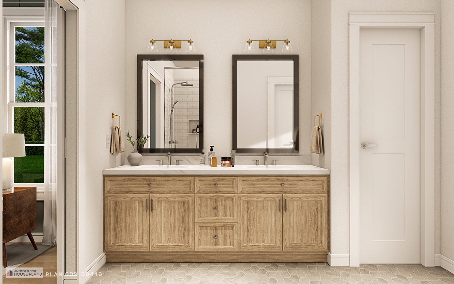 Double vanity bathroom in Modern Farmhouse Plan