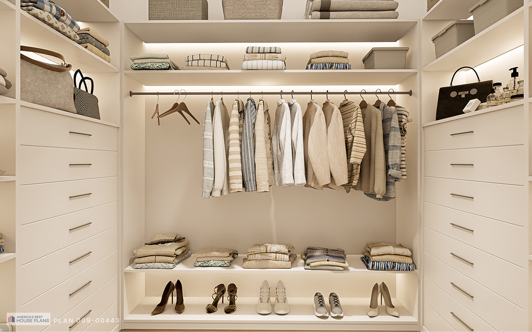 Spacious walk-in closet with built-in storage