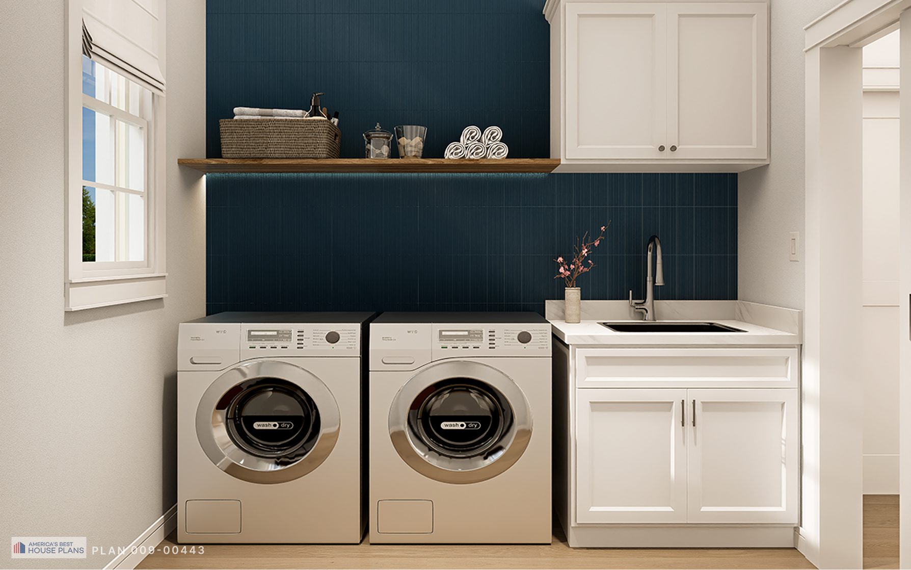 Modern laundry room with side-by-side washer and dryer