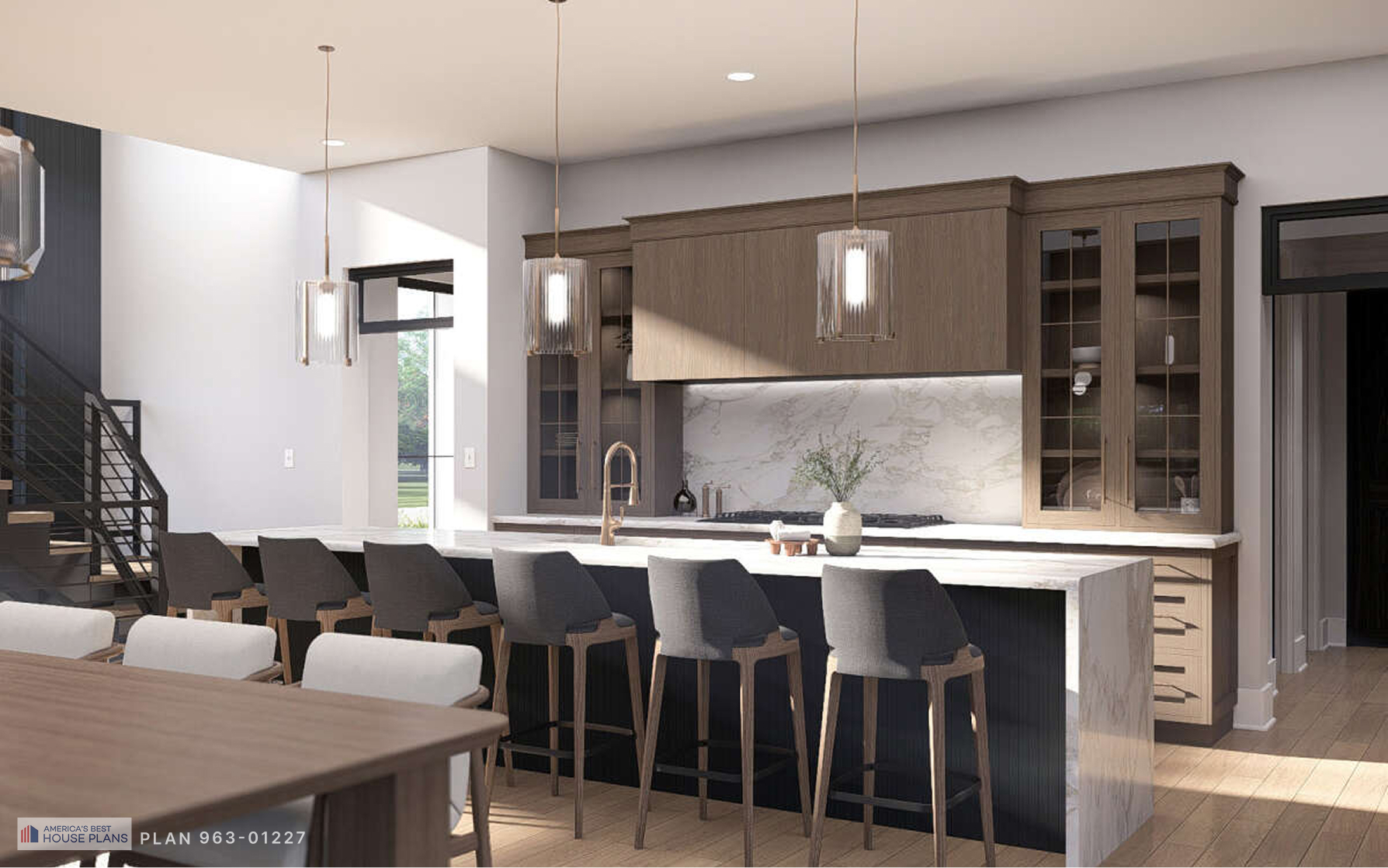 Spacious Barndominium kitchen featuring a large island, quartz countertops, and open-concept layout 