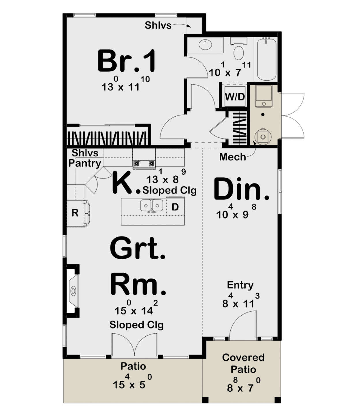 Contemporary one-bedroom house floor plan