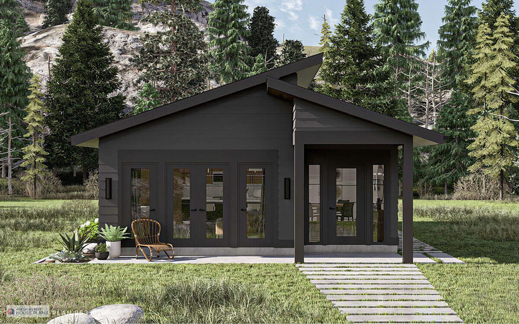 Contemporary single-story house with dark horizontal siding