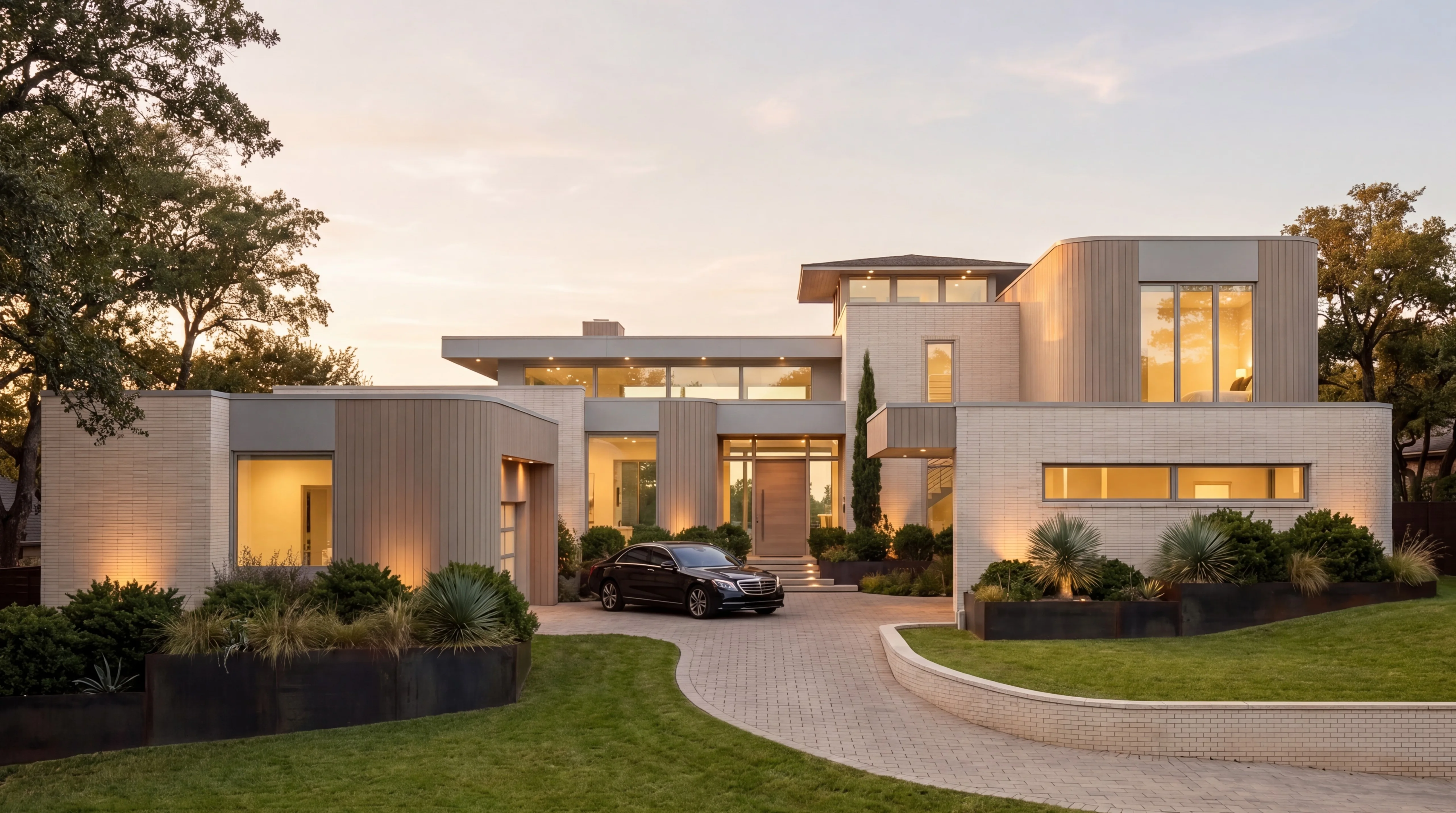 Contemporary Austin home with landscaped front entrance