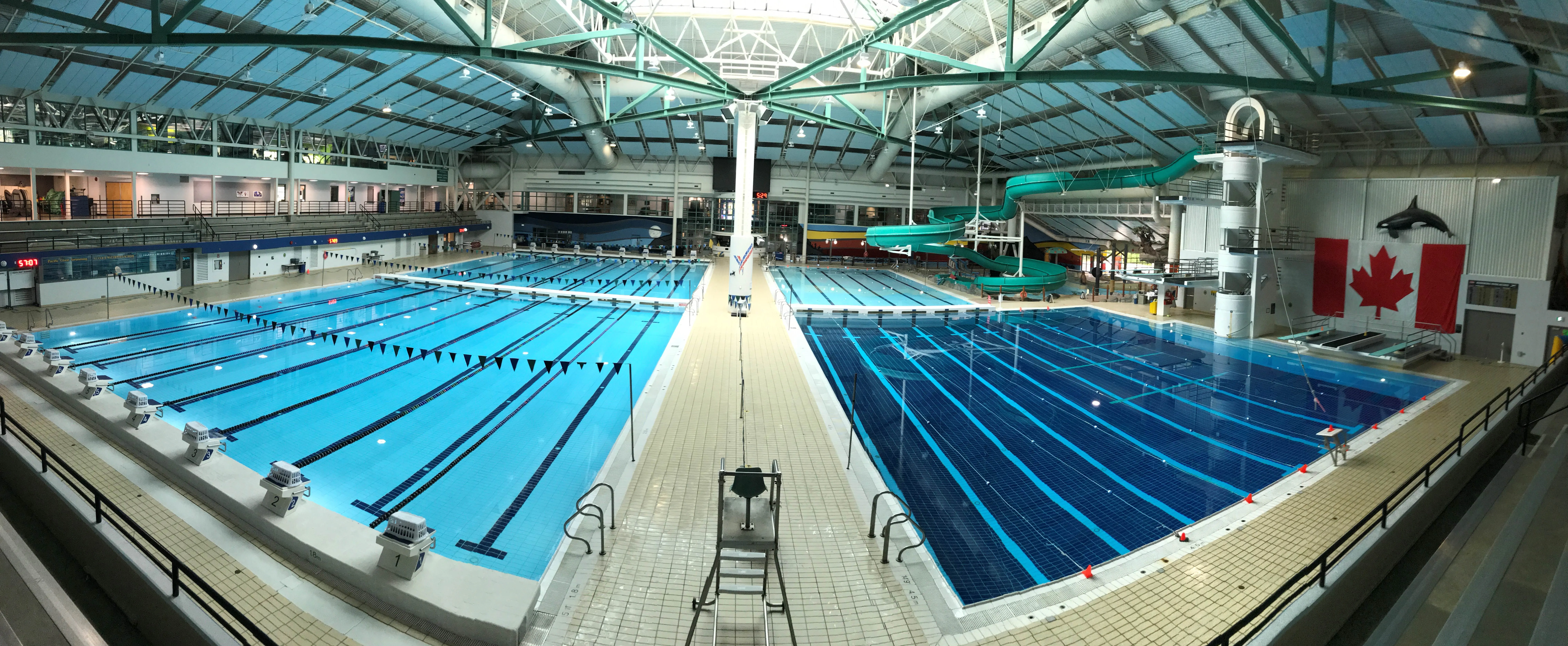 The Saanich Commonwealth Place pool in daylight
