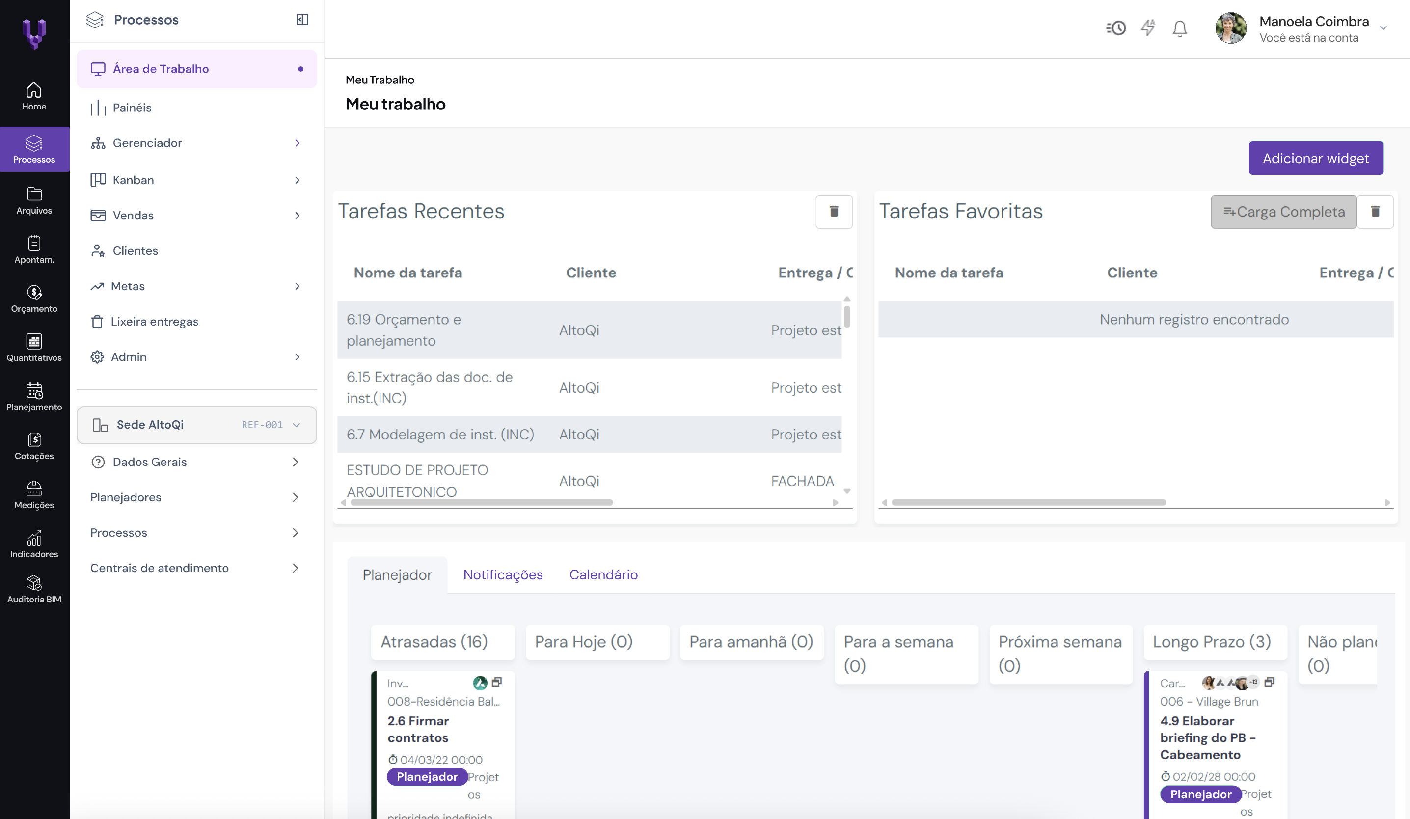 Visus Workflow — área de trabalho e planejador da equipe