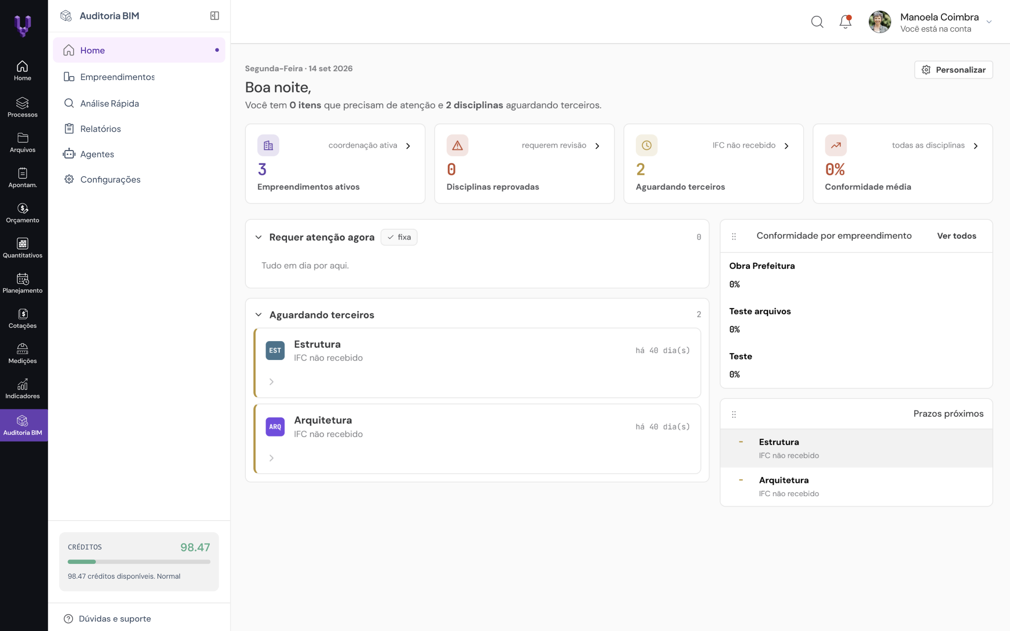 Auditoria BIM — visão executiva de conformidade