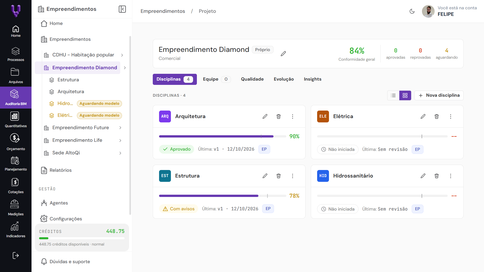 Ambiente para recebimento dos modelos das disciplinas de projeto na Auditoria BIM