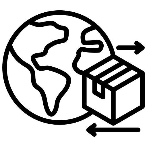 An icon showing international shipping