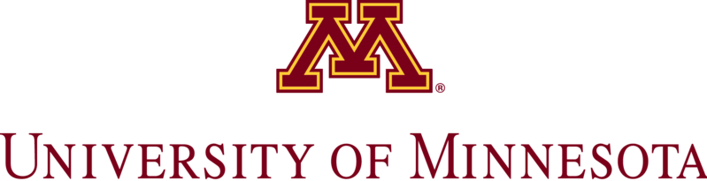 University of Minnesota wordmark with gold-bordered maroon 'M' logo above the text.