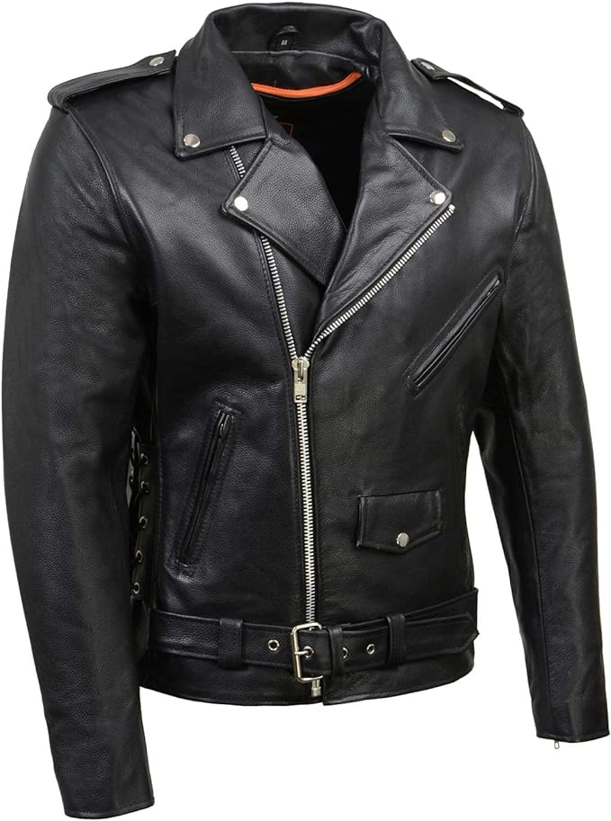 Milwaukee Leather SH1011 Men's Classic Brando Premium Leather Black Motorcycle Riders Leather Jacket w/Side Laces