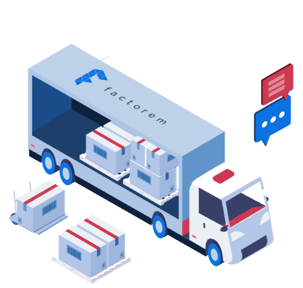 Isometric illustration of a delivery truck loaded with packed parts