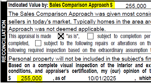 Example Market Sale Value From 1004D Appraisal