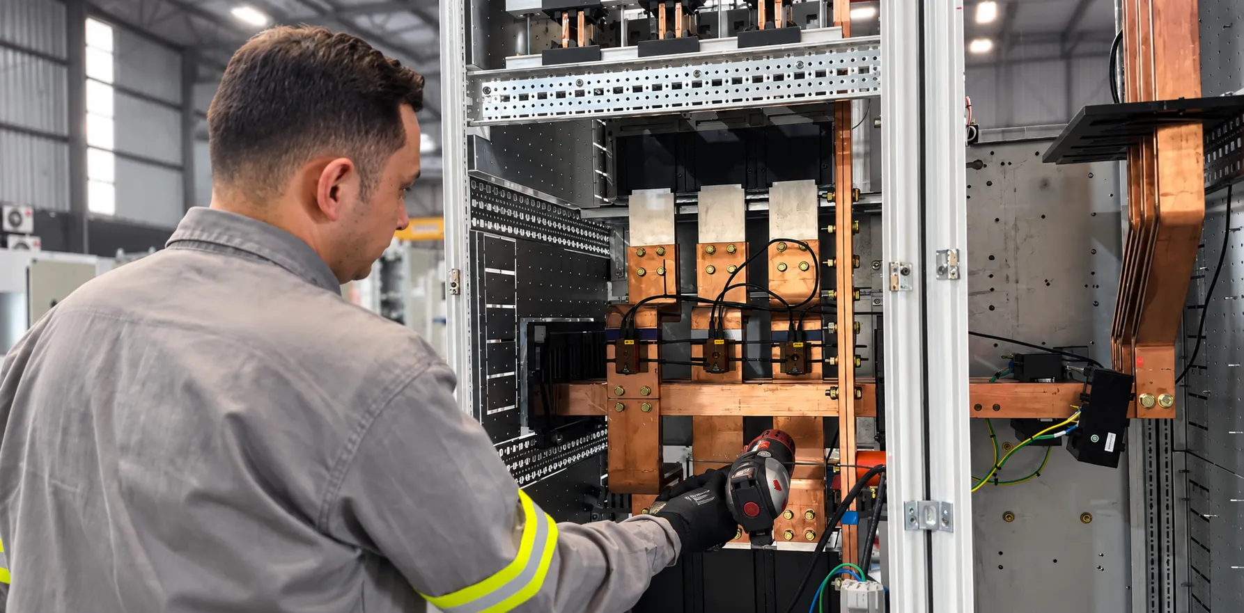 Montagem de barramentos de cobre em painel - STI Electric