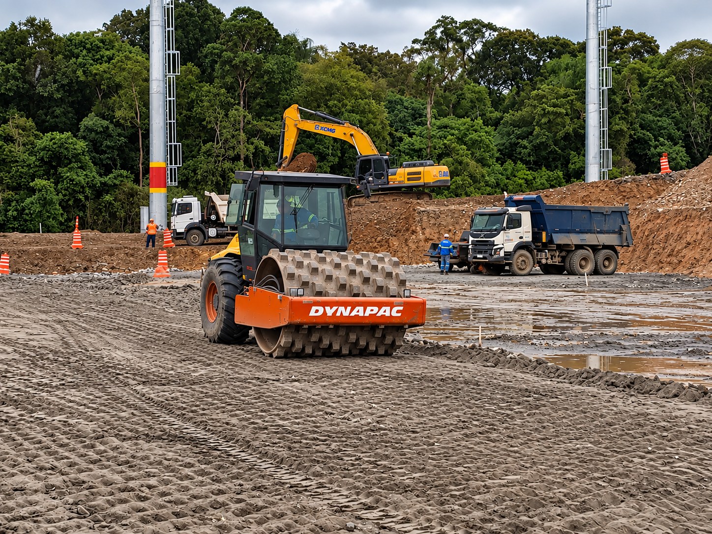 Rolo pé de carneiro compactando camada de aterro - MSE Engenharia