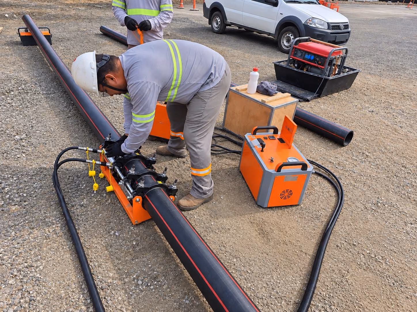 Termofusão de tubo de PEAD com equipamento hidráulico - MSE Engenharia