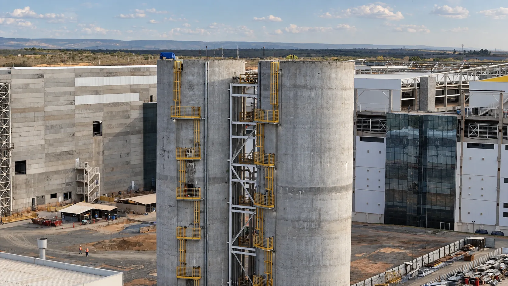 Concrete towers at the new Eurofarma plant site