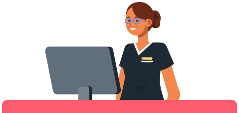 a woman standing in front of a computer