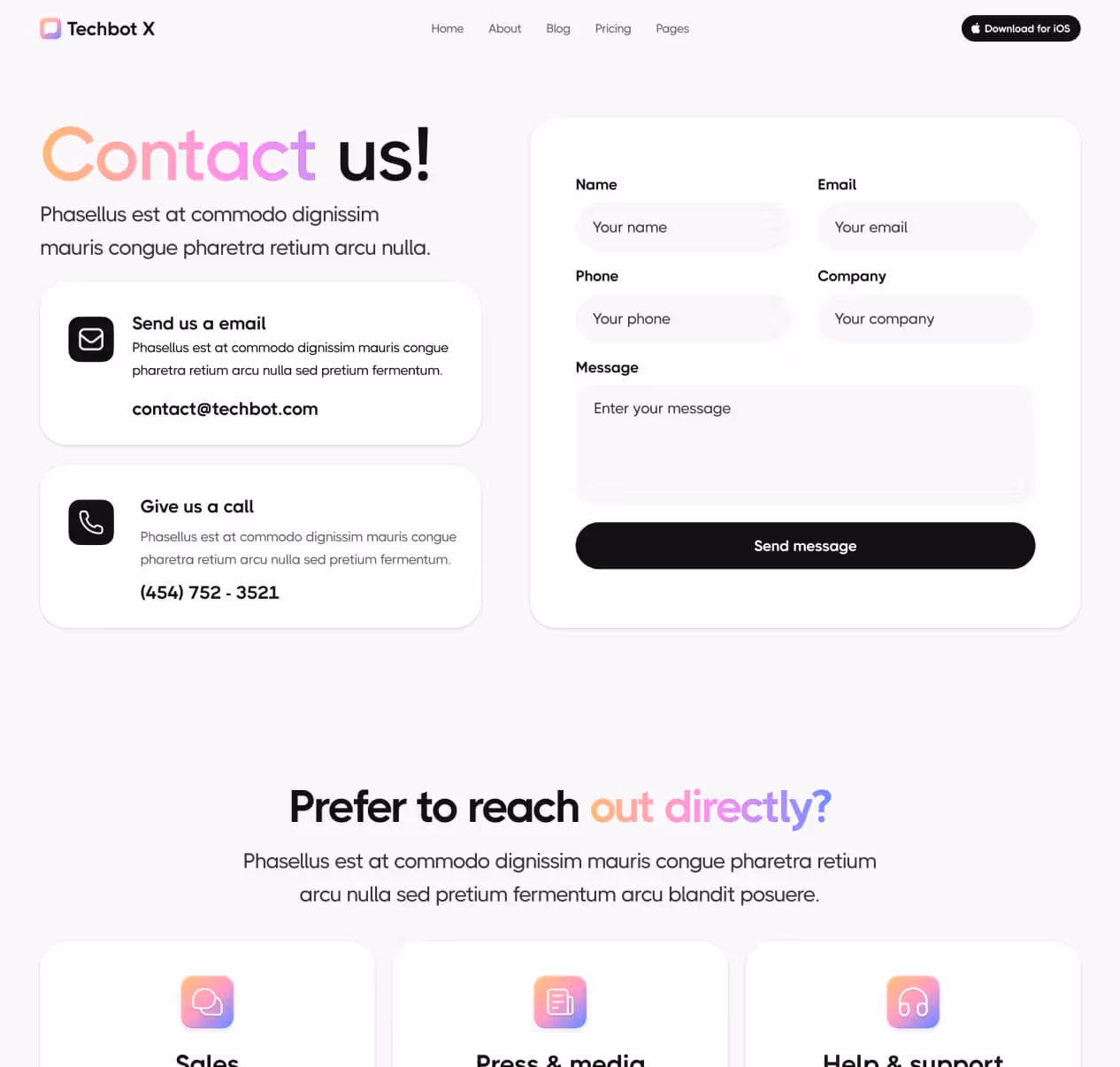 Techbot X - Contact V1 Page - AI App Webflow Template