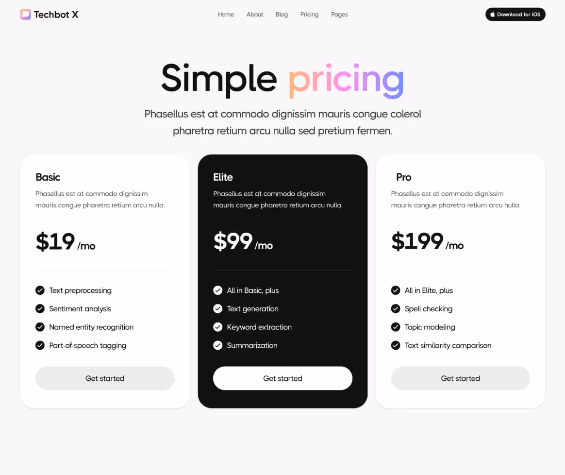 Techbot X - Pricing Page - AI App Webflow Template