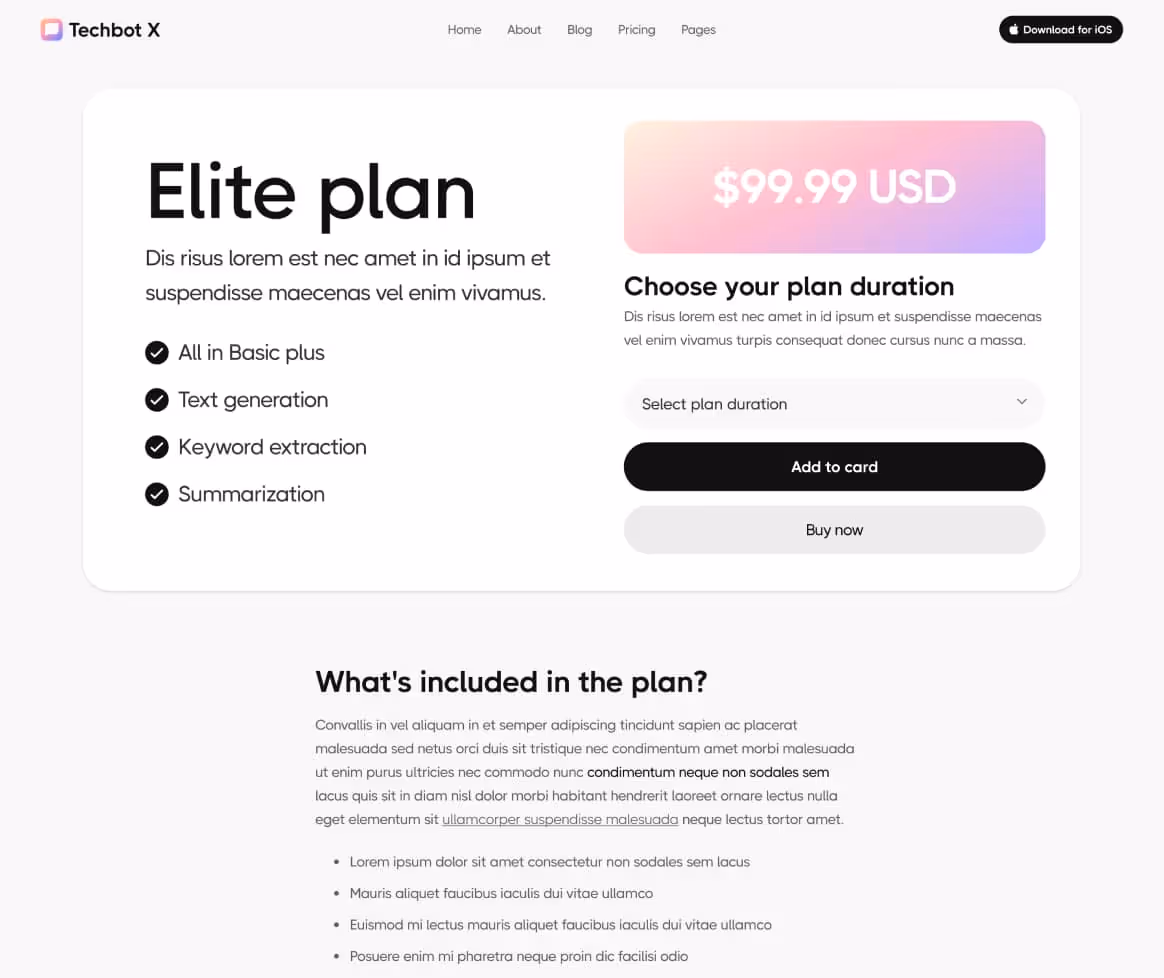 Techbot X - Pricing Single Page - AI App Webflow Template
