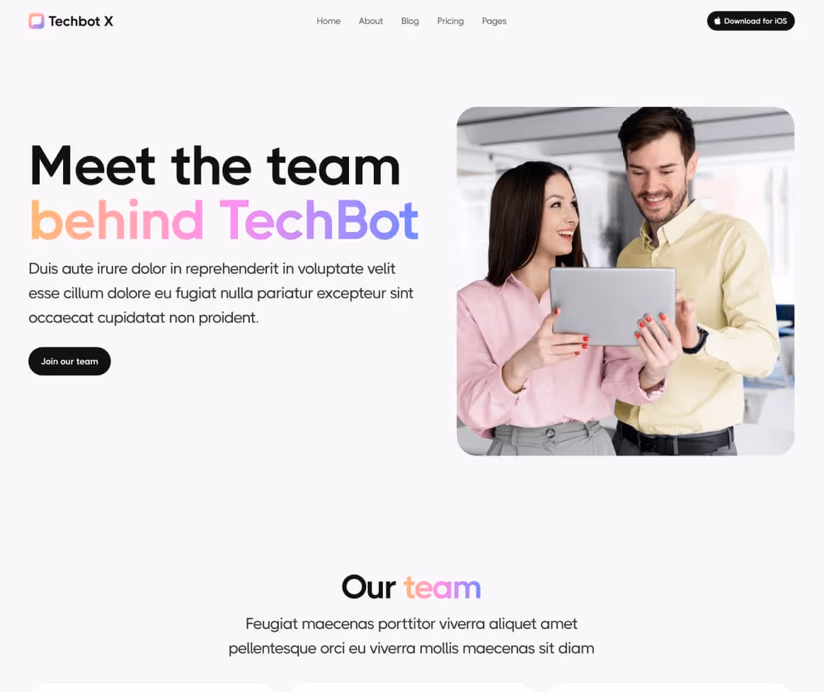 Techbot X - About Page - AI App Webflow Template