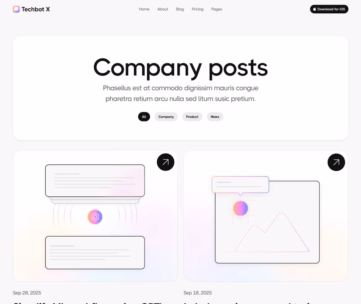 Techbot X - Blog Category Page - AI App Webflow Template