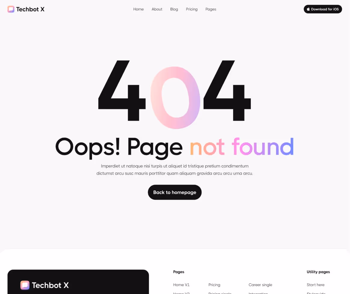Techbot X - 404 Not Found Page - AI App Webflow Template