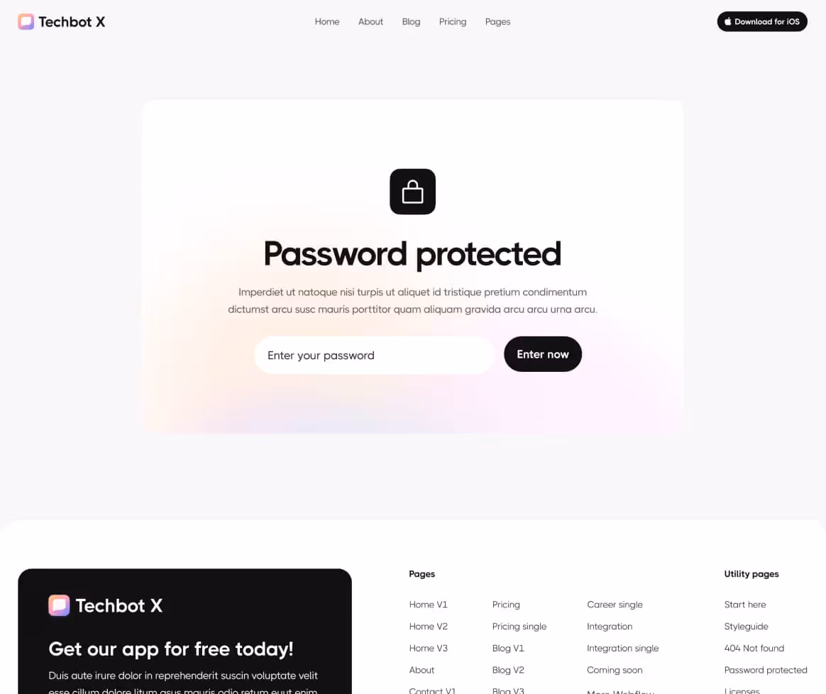 Techbot X - Password Protected Page - AI App Webflow Template