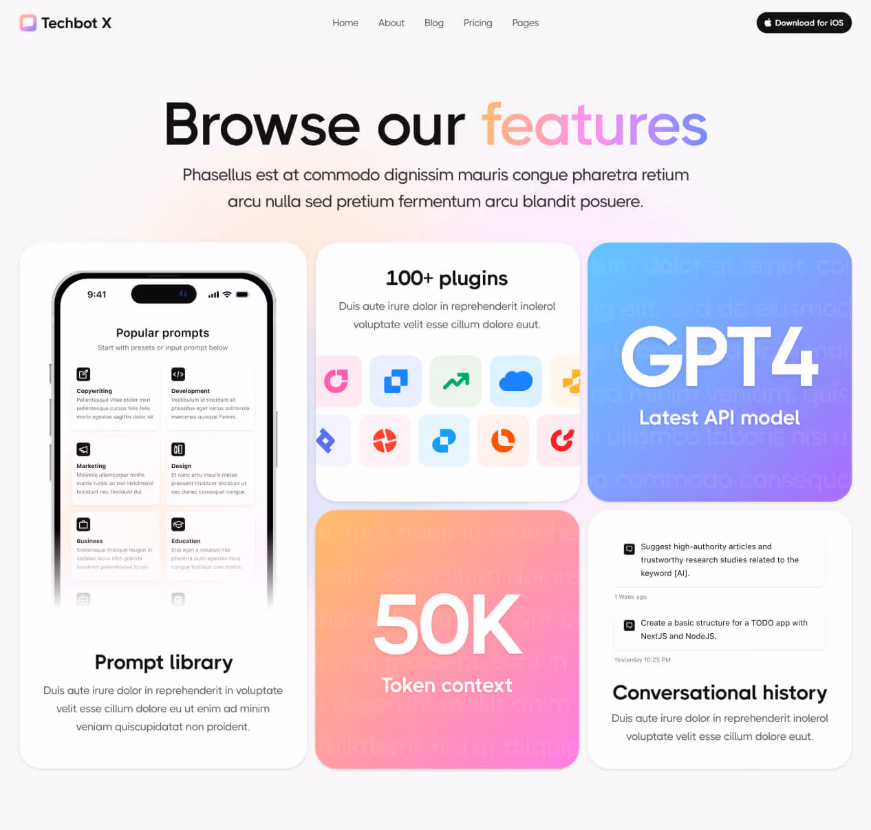 Techbot X - Features Page - AI App Webflow Template