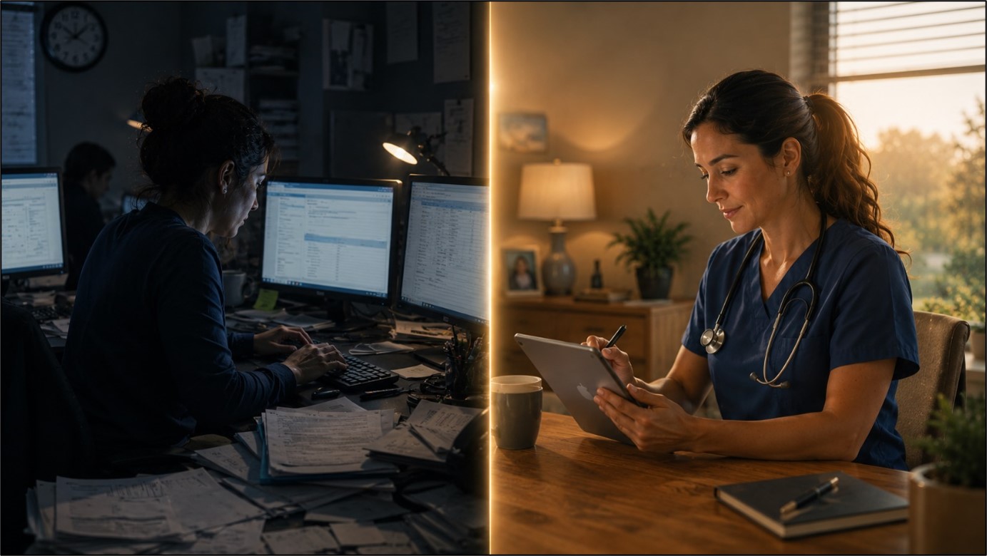 Comparing manual bolted-on AI workflows to seamless AI-native EMR documentation