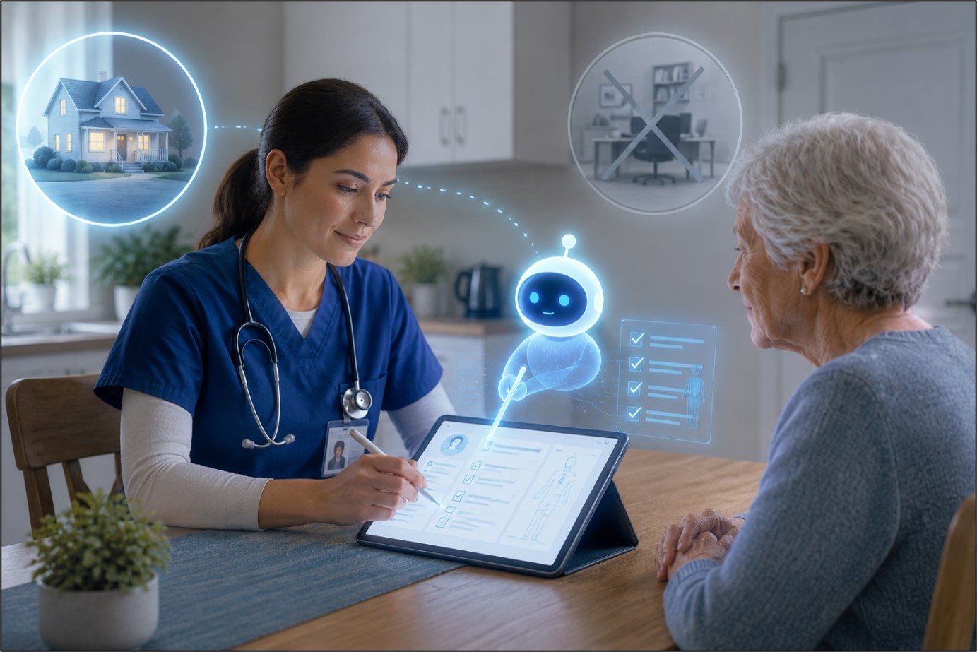 Home health nurse charting in the home with AI-assisted documentation