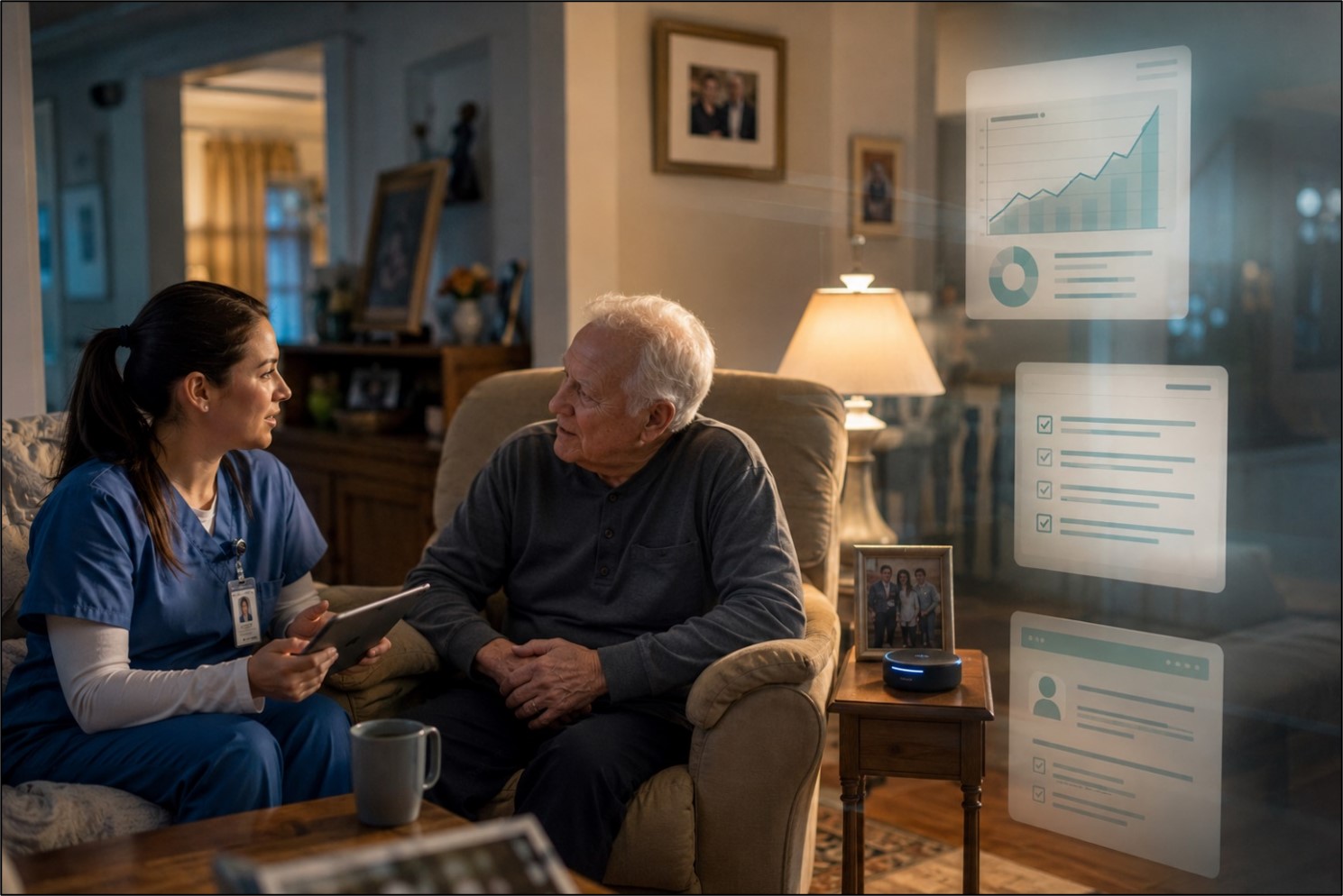 Ambient AI capturing a home health encounter that powers documentation, QA, and compliance