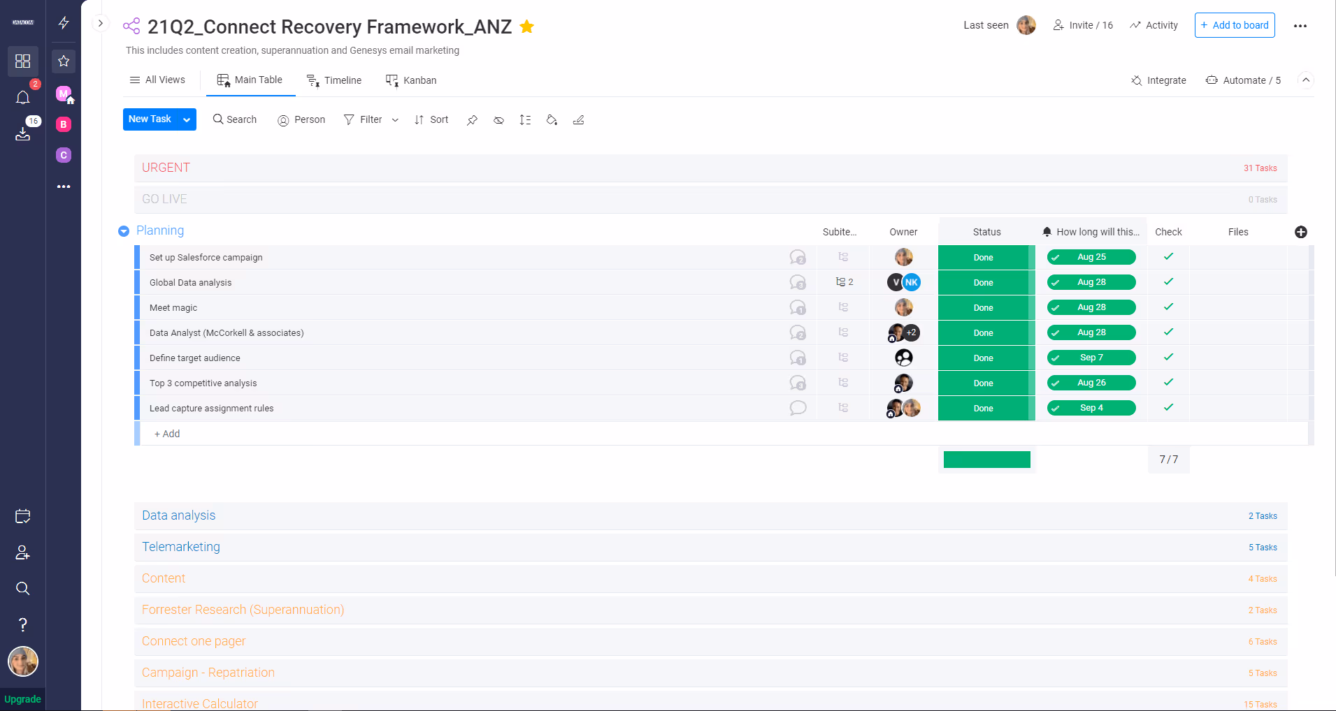 monday.com campaign planning Screenshot